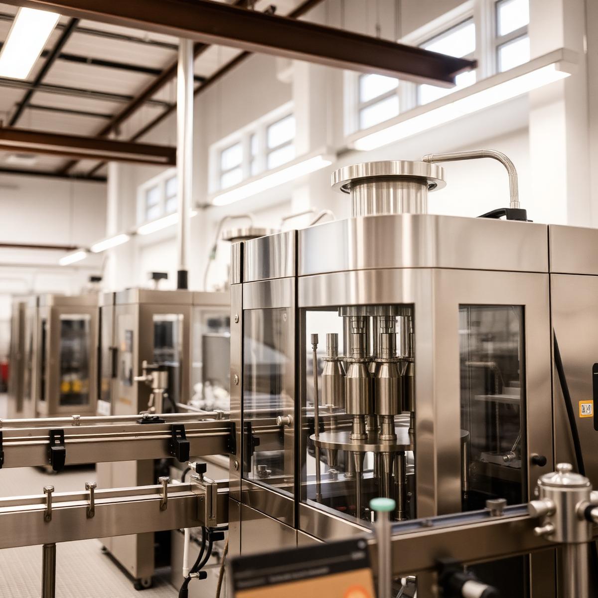 Stainless steel filling line inside Bhumi's plant-based facility